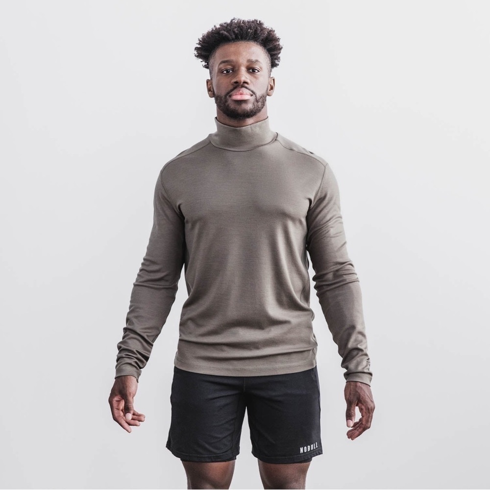 NOBULL Men's Blended Merino Wool Mock Neck Long Sleeve Shirt Fallen Rock XL NWT